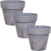 Vasi di plastica a forma di fiori - aspetto di cemento - 3 pezzi - grigio scuro - 14 cm