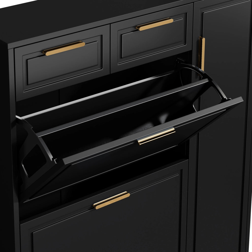 Scarpiera con 2 cassetti ripiani regolabili e vani aperti in nero MDF e pannelli truciolari 95 × 24 × 107 cm
