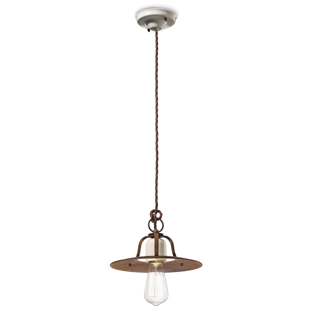 Lampadario Vintage Grunge Ferro E Ceramica Craquele&apos 1 Luce E27 25Cm
