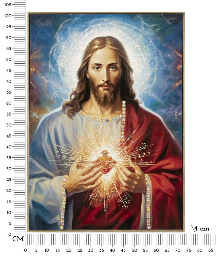 Dipinto su Tela Laccato Jesus con Cornice 72x4x102 cm in Pino e Tela e Plastica