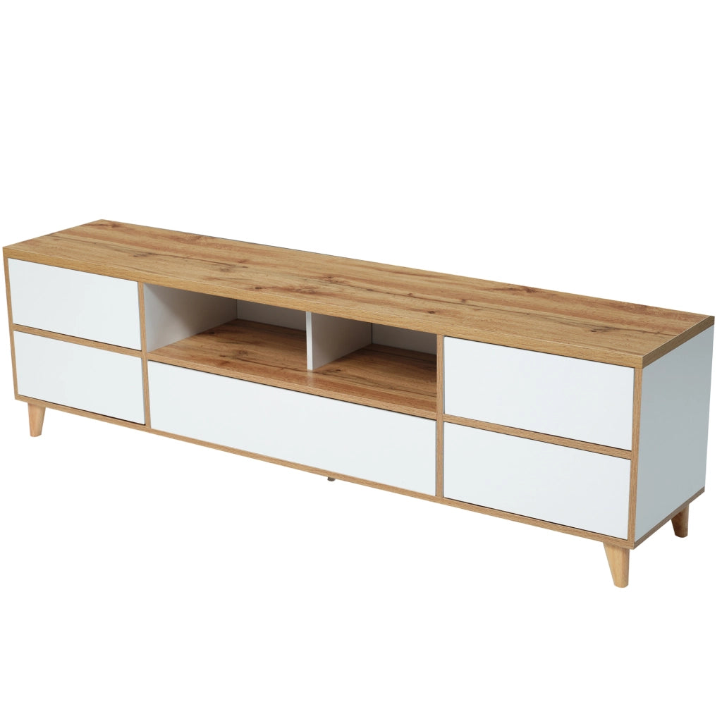 Mobile TV 175x37x51 cm con 4 ante e 2 vani interni in MDF bianco
