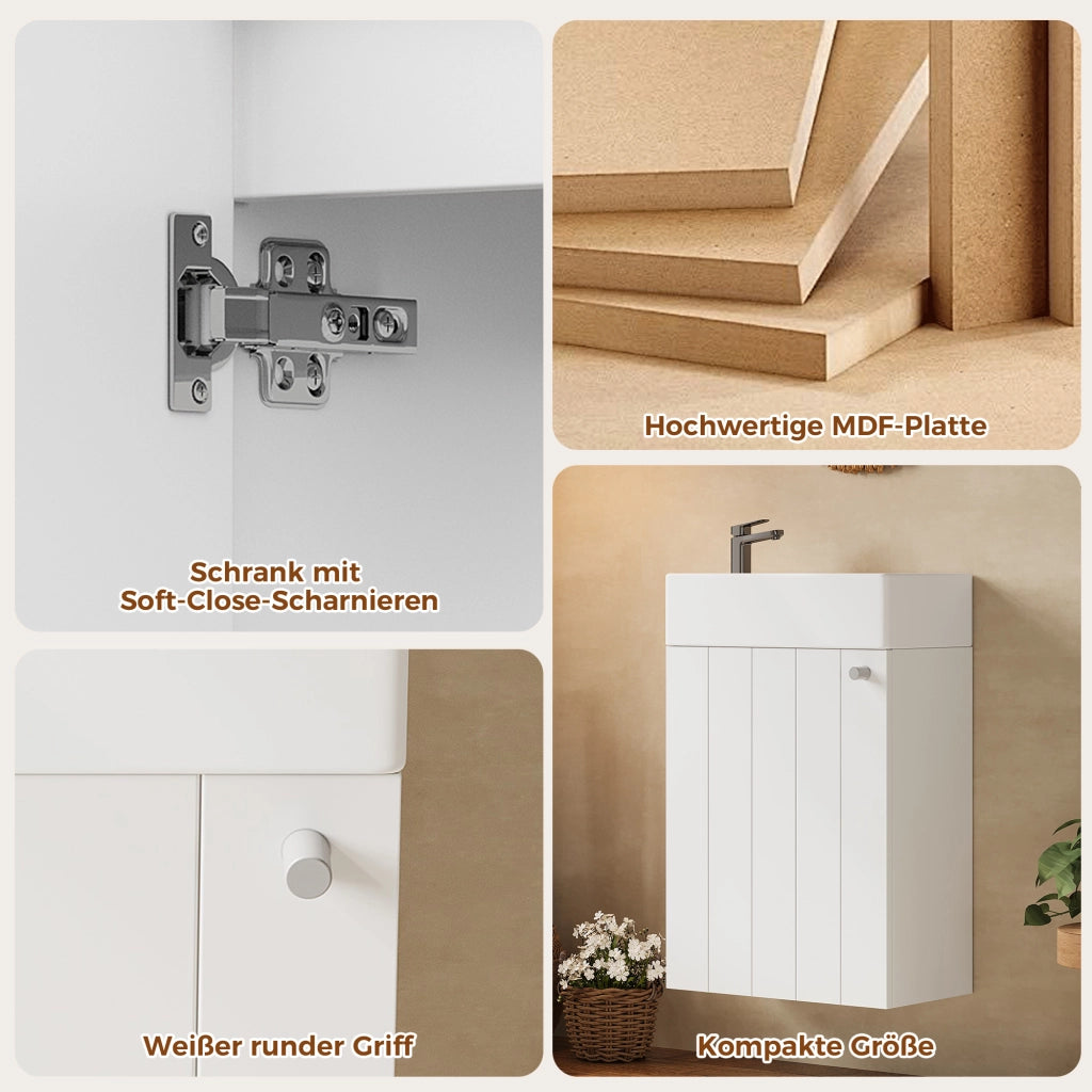 Mobile lavabo sospeso 1 anta con chiusura soft close in ceramica e MDF laccato bianco per bagno