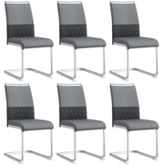 Set di 6 Sedie da Pranzo Moderne con Schienale in PU e Lino, Seduta Imbottita e Design Ergonomico, Colore Grigio