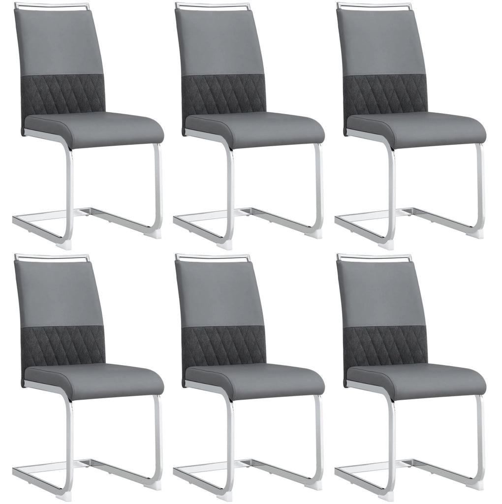 Set di 6 Sedie da Pranzo Moderne con Schienale in PU e Lino, Seduta Imbottita e Design Ergonomico, Colore Grigio