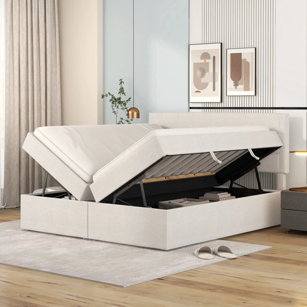 LETTO Matrimoniale 140x200 cm Beige con contenitore e rete sollevabile