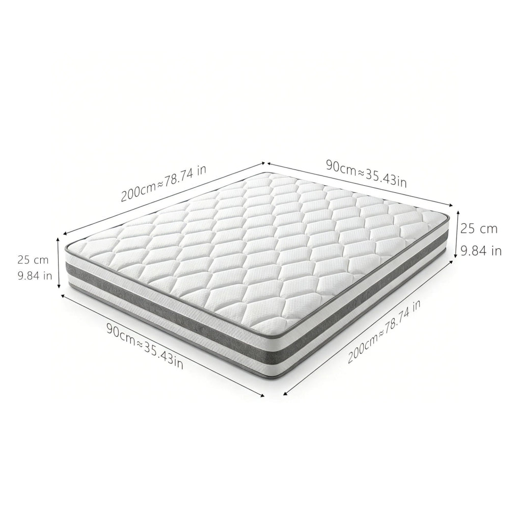 Materasso 90x200 cm H4, altezza 25 cm con schiuma comfort e molle insacchettate a 7 zone