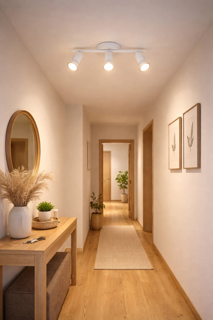 Faretto Soffitto 3 Luci GU10 Orientabili in Metallo, Plafoniera Spot Direzionabili, Lampada da Soffitto Moderna per Corridoio Cucina Soggiorno, Bianco, Lampadine Non Incluse