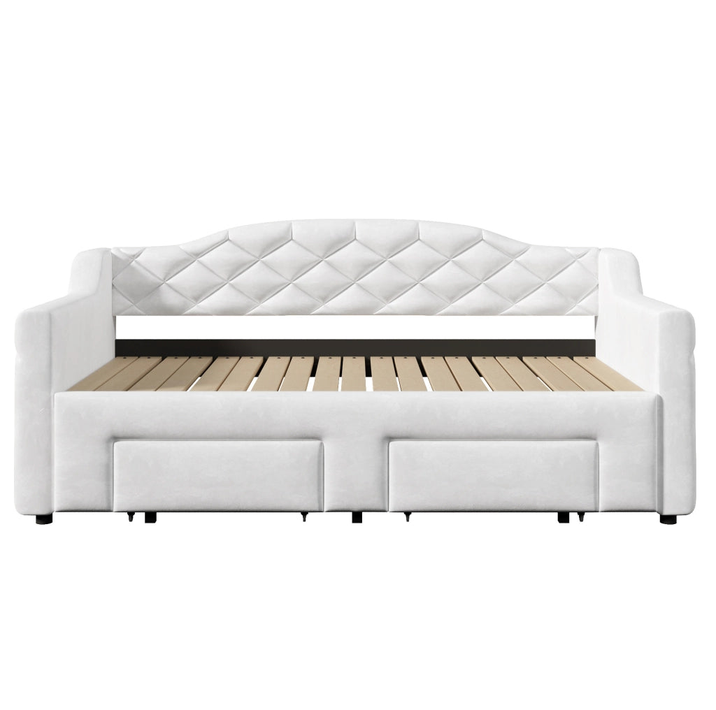 Letto da giorno estraibile 90x200/180x200 cm con 2 cassetti e LED bianco