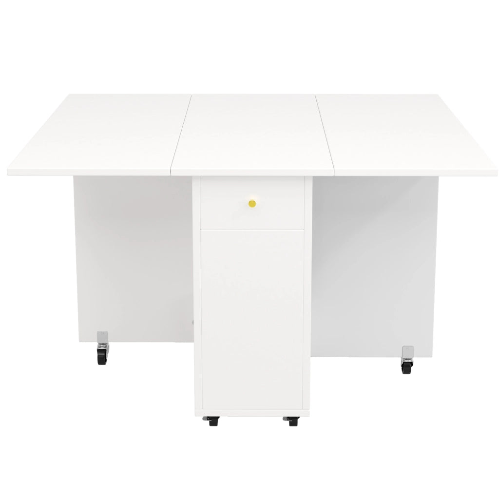 Tavolo da pranzo pieghevole 120x75x75 cm in MDF bianco con 2 cassetti