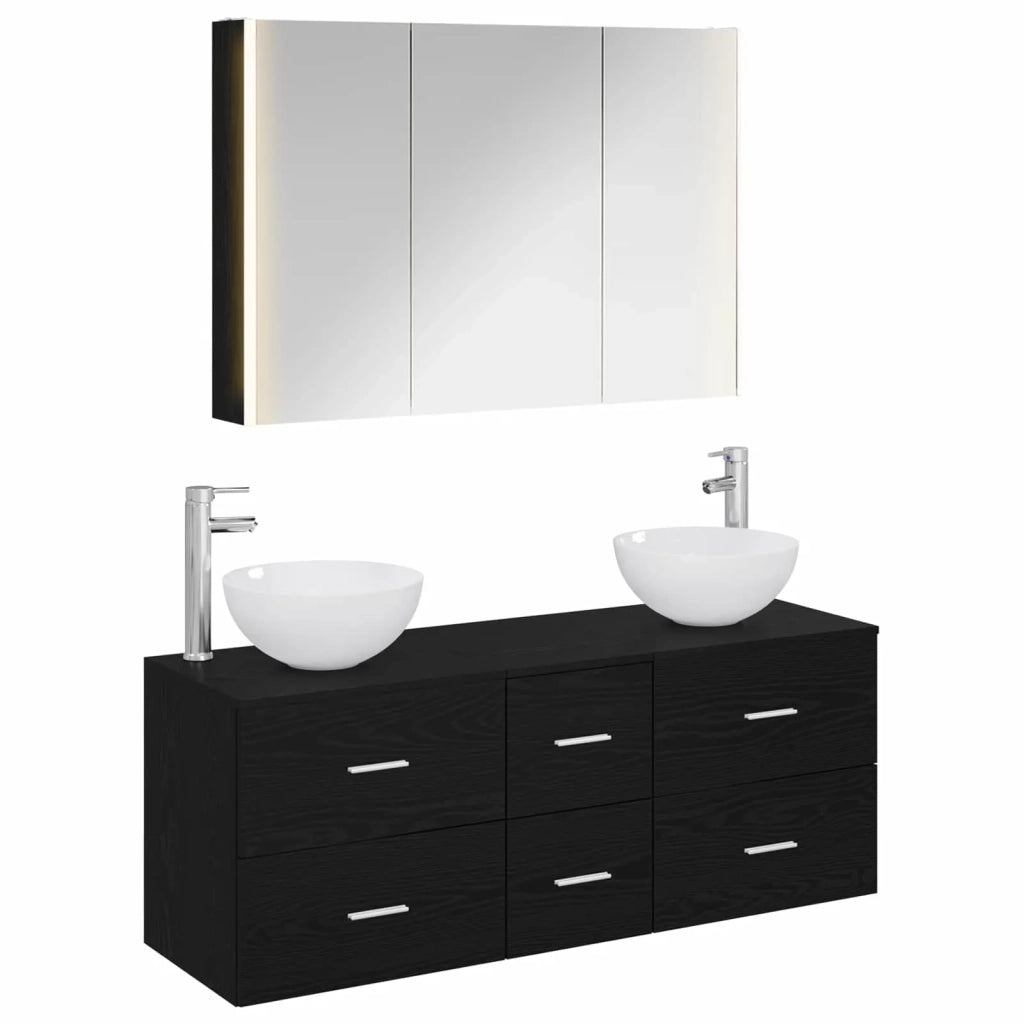 Set di mobili per il bagno 4 pz Rovere Nero 3406744