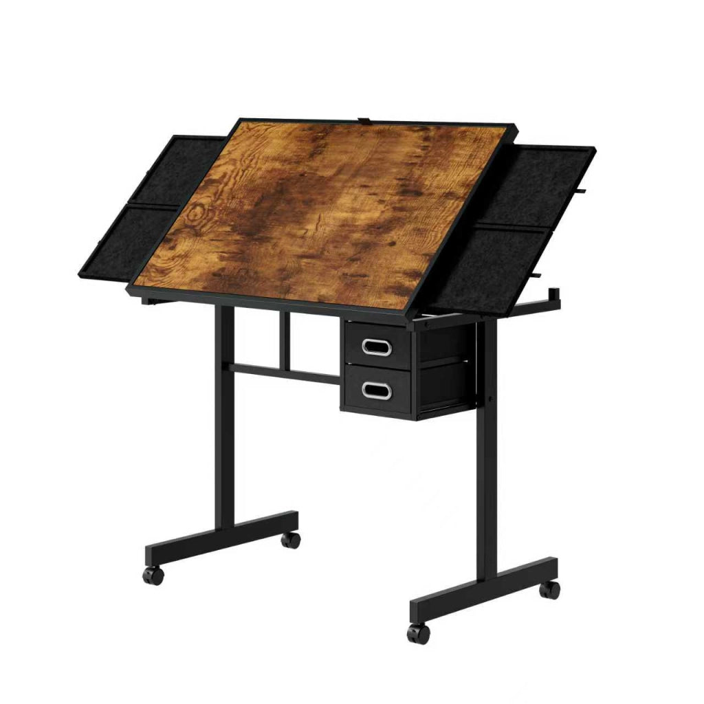 Tavolino modulare con 4 cassetti e piano protettivo, per soggiorno, in MDF e metallo, nero 98×64.5×11.5 cm