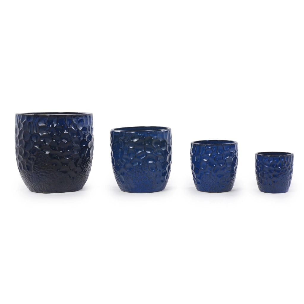 Vaso per piante in gres Ø 30 cm blu navy con foro di drenaggio; smaltato lucido e resistente al gelo
