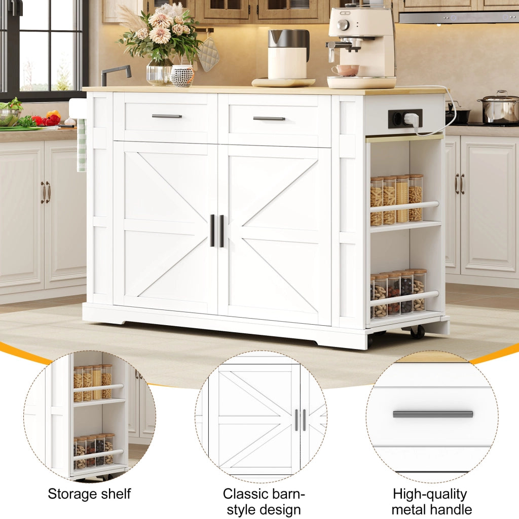 Isola cucina 130x50x93 cm in MDF bianco salvaspazio con rotelle