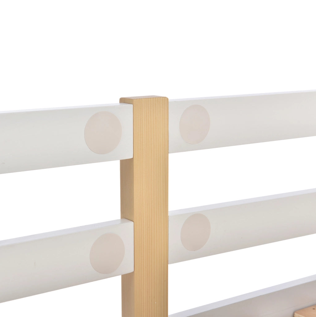 Letto a castello per bambini Yeavio 90x200 cm in legno di pino naturale e MDF con scala e rete a doghe