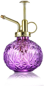 Spout per piante in vetro, 240 ml, design retro, spout per piante con pompa, diffusore avanzato per fiori, spout a pressione per balcone, piccoli vasi per piante, interni, casa o ufficio, viola