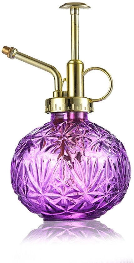 Spout per piante in vetro, 240 ml, design retro, spout per piante con pompa, diffusore avanzato per fiori, spout a pressione per balcone, piccoli vasi per piante, interni, casa o ufficio, viola