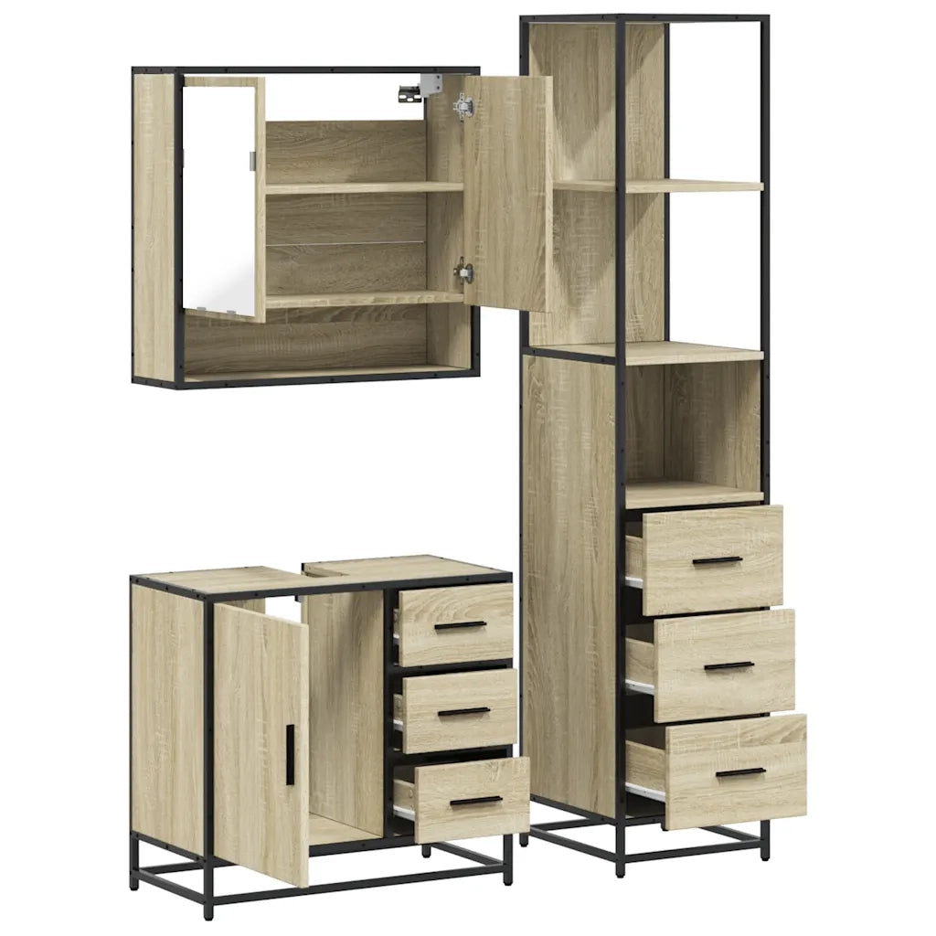 Set Mobili da Bagno | Armadio da bagno 3 pz Rovere Sonoma in Legno Multistrato