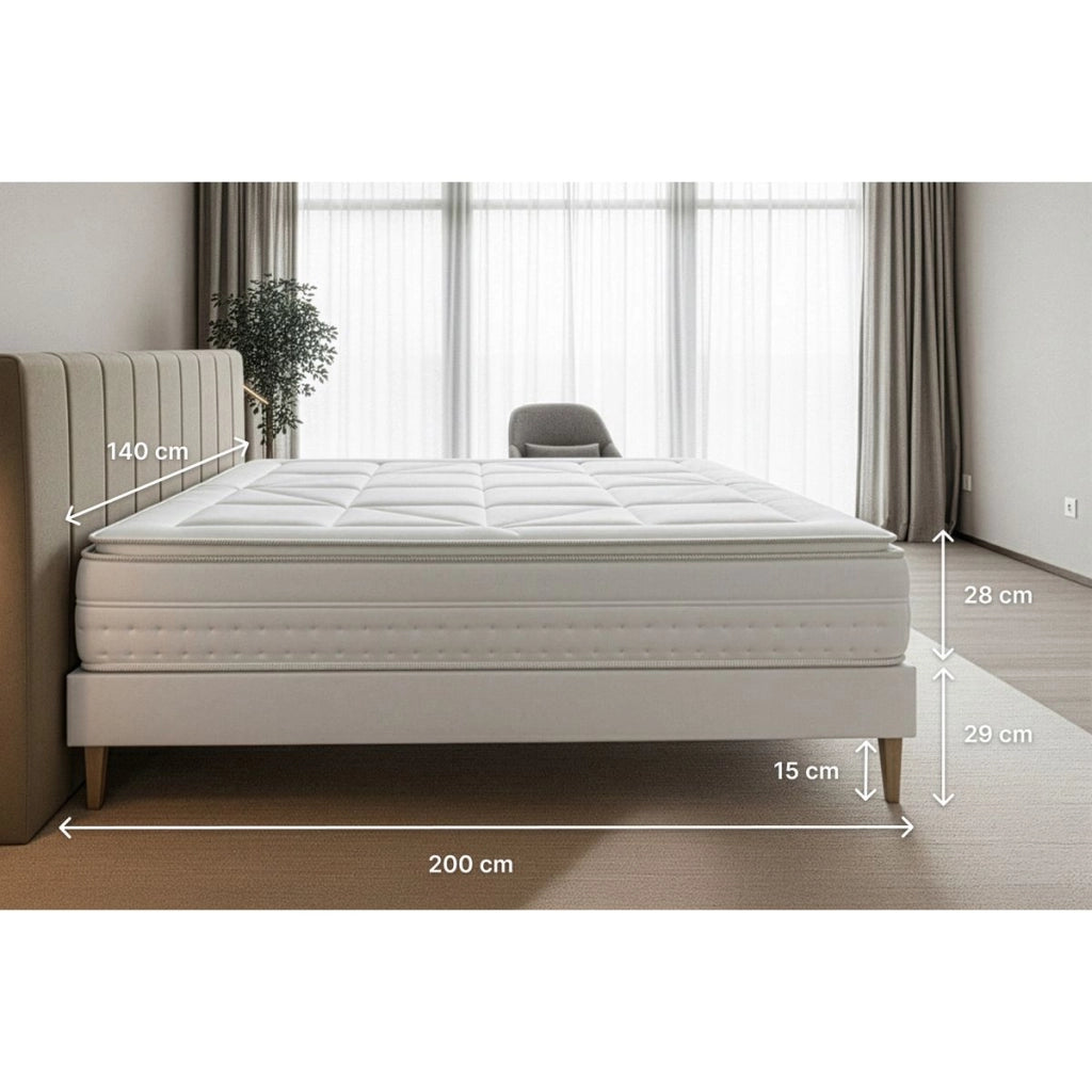 Pacchetto letto completo - Materasso 140x200cm + Box spring con doghe (kit) + 2 cuscini + Piumino - Vingt-Huit PLUS