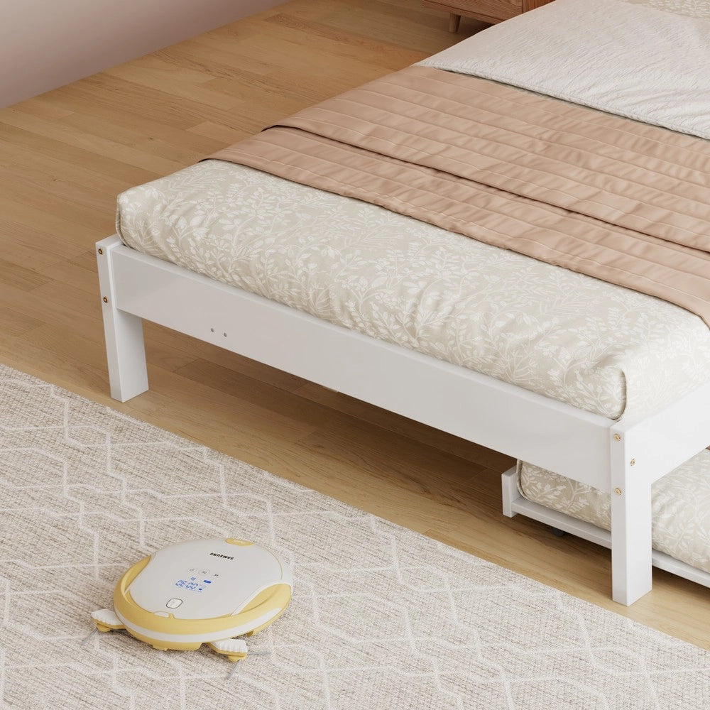 Letto in legno con letto estraibile e testiera imbottita LED ¨C Minimal ¨C Bianco 120x200 cm, letto estraibile 90x190 cm
