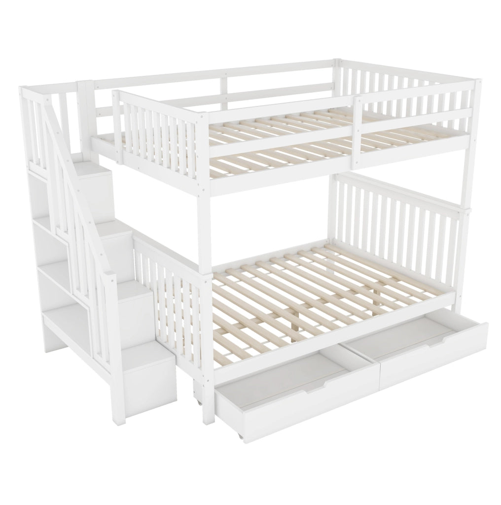 Letto a castello 140x200 cm con scala contenitore e 2 cassetti