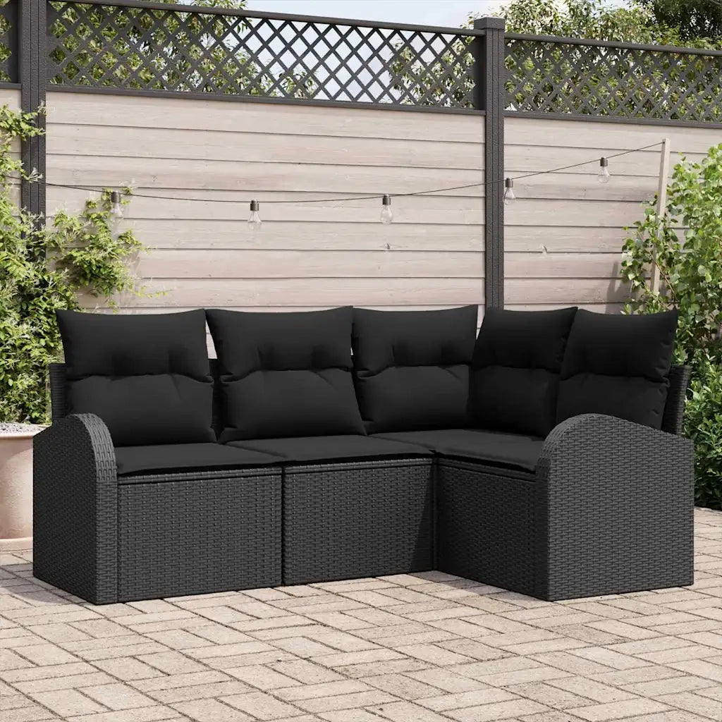 Set Divano da Giardino 4 pz | Set Salotto da Giardino Nero polyrattan