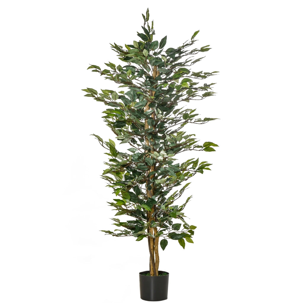 Fico artificiale 150 cm con 1008 foglie in plastica vaso nero con base in cemento per interni ed esterni