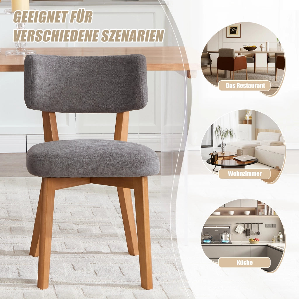 Sedia da sala da pranzo set di 2 con seduta imbottita e schienale ergonomico, in legno e tessuto di lino grigio