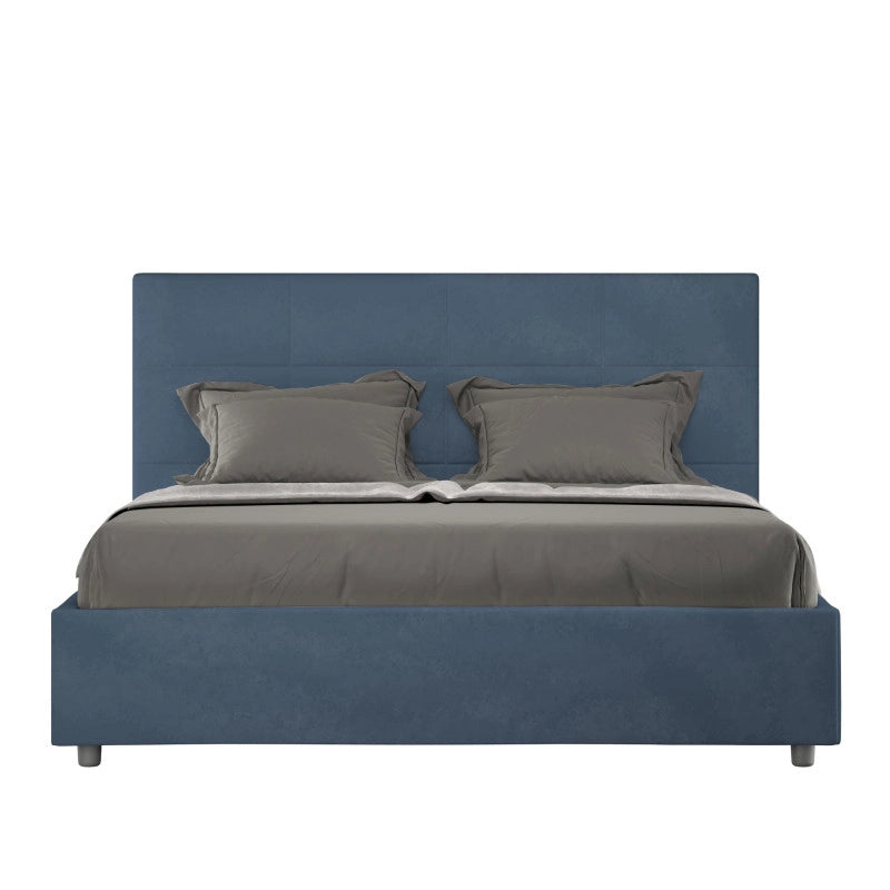 Letto imbottito Piazza e mezzo 130x200 cm Mika - Con rete,Microfibra,Blu