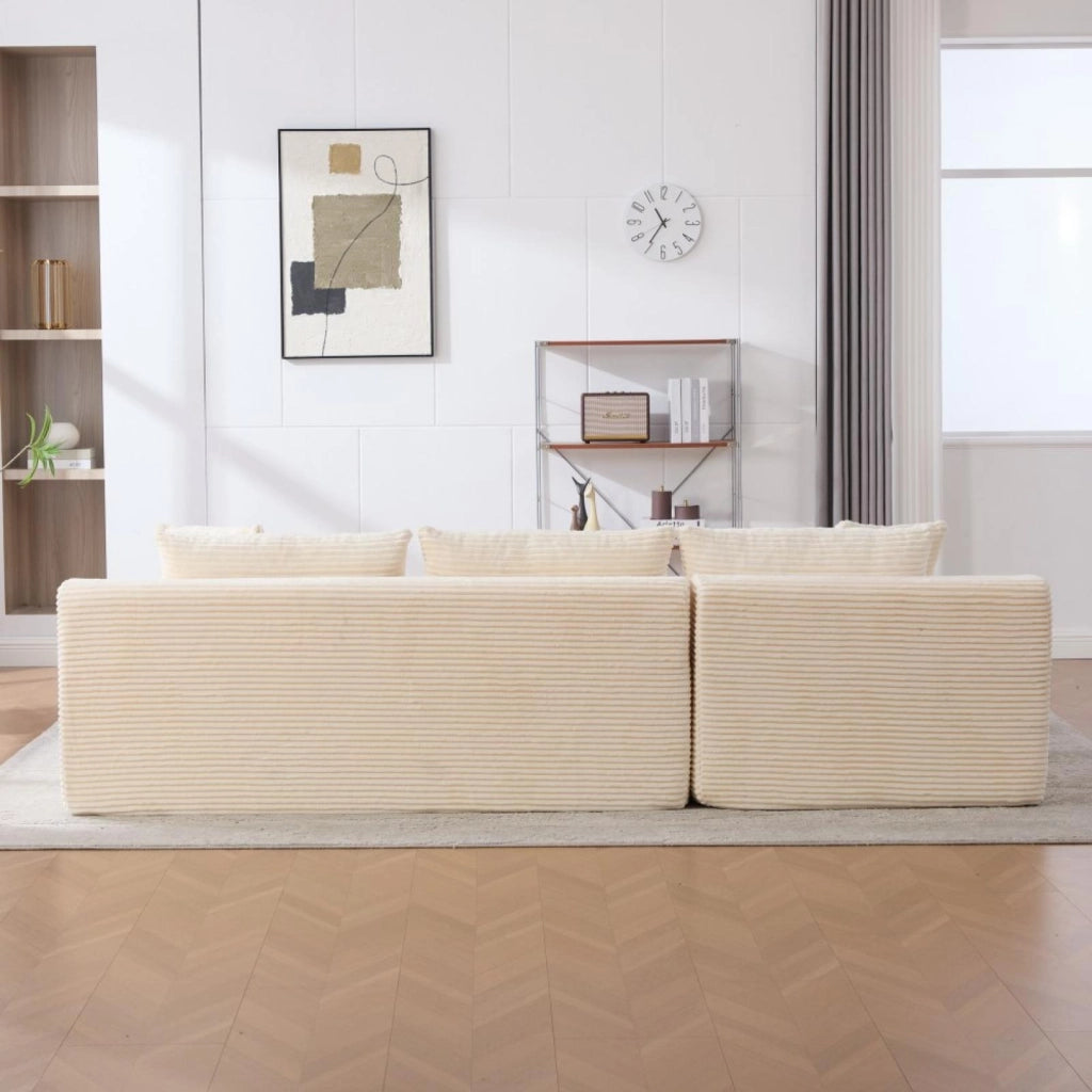 Divano compatto, divano modulare, tessuto chenille, schiuma ad alta elasticità 30D, base antiscivolo, 4 posti, beige