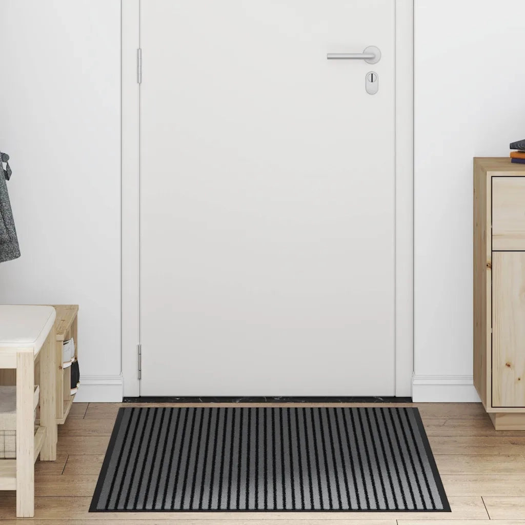 Zerbino | Tappetino a Strisce Nere e Grigie 90x150 cm