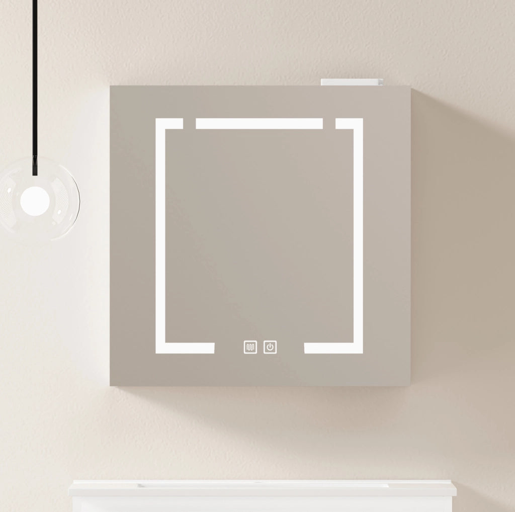 Armadio Specchio LED da 60 cm con Illuminazione Integrata e Ripiani, per Bagno, Soggiorno e Camera