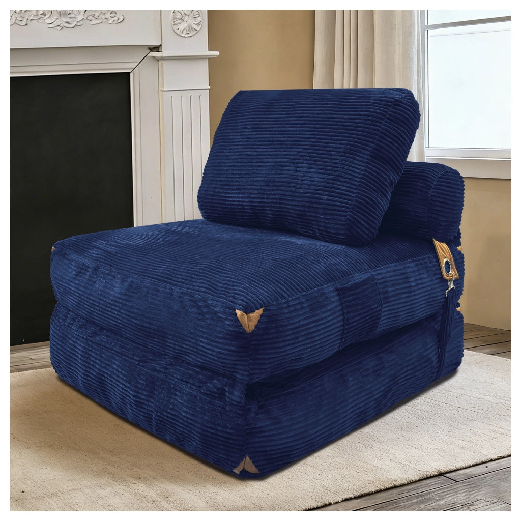 Poltrona letto pieghevole - con funzione letto e design compatto - in flanella - blu
