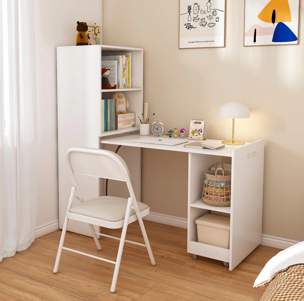Mobile contenitore con scrivania estraibile 2 in 1 in MDF bianco HOMVRA