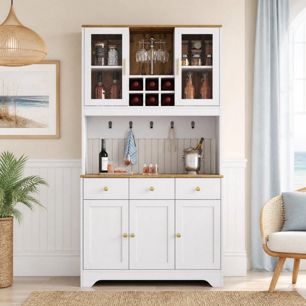 Credenza alta 5 ante e 3 cassetti bianca in MDF