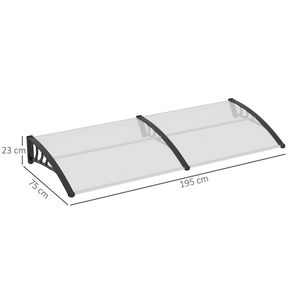 Pensilina per Porta 75x195x23 cm in Policarbonato Trasparente con Struttura in Alluminio, Protezione da Sole e Pioggia