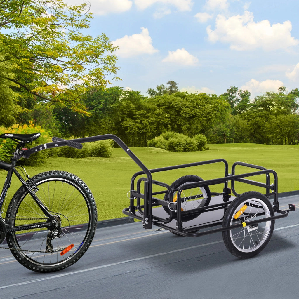 Rimorchio per bicicletta pieghevole da trasporto carrello portapacchi in acciaio con gancio e riflettori ruote 16 pollici 155 x 71,5 x 77 cm