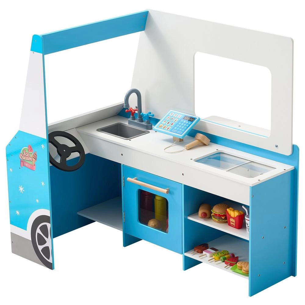 Carretto Gelati Bambini Legno Camioncini Supporto Giochi Finzione Volante Lavagna Scanner Congelatore Rubinetto