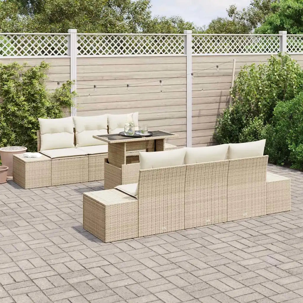 Set Divano da Giardino con cuscino 7 pcs Beige e Crema