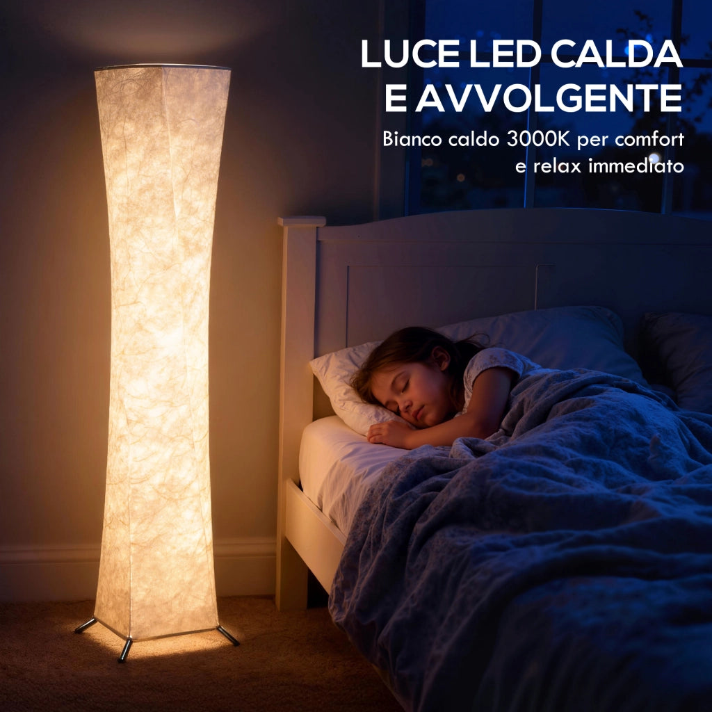 Lampada da Terra Moderna ¨C Minimal ¨C Acciaio e Tessuto, 25x25x129 cm, Bianco e Argento
