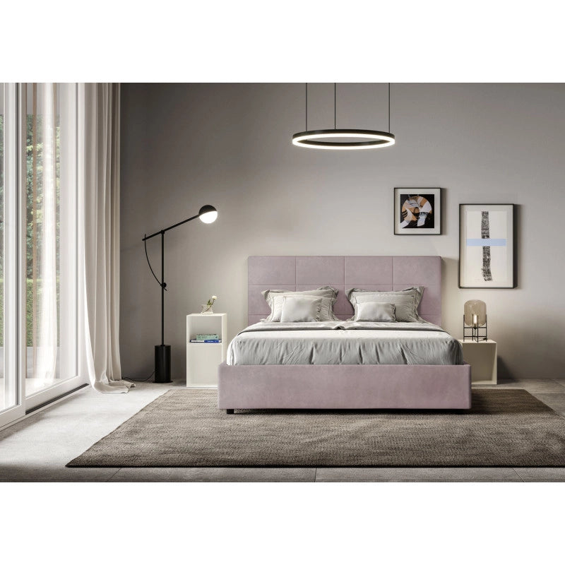 Letto imbottito Piazza e mezzo 130x200 cm Mika - Contenitore,Glicine,Microfibra