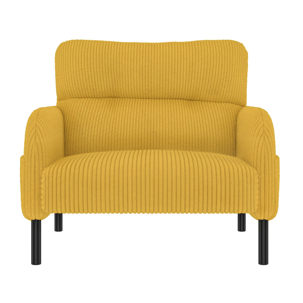 Poltrona singola in velluto a coste giallo con tasca laterale 67x75x79 cm