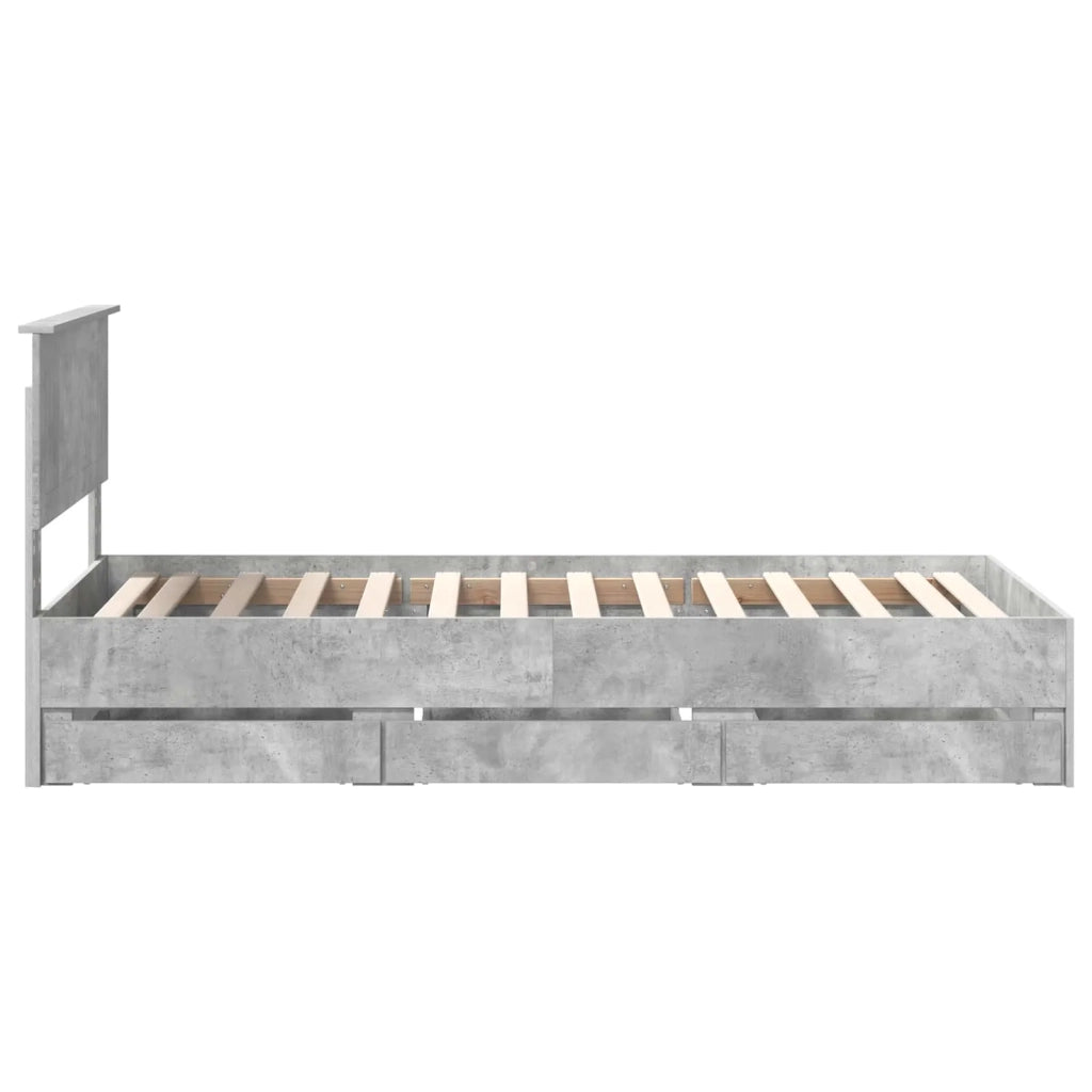 Struttura del letto con cassetto-Giroletto con contenitore-Rete del Letto Grigio cemento 90 x 200 cm 445599