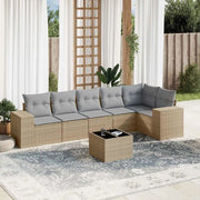 Set Divani da Giardino 7 pz con Cuscini Beige in Polyrattan