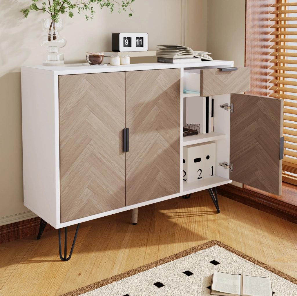 Credenza contenitore bianca effetto legno con cassetto 90x30x71,5 cm