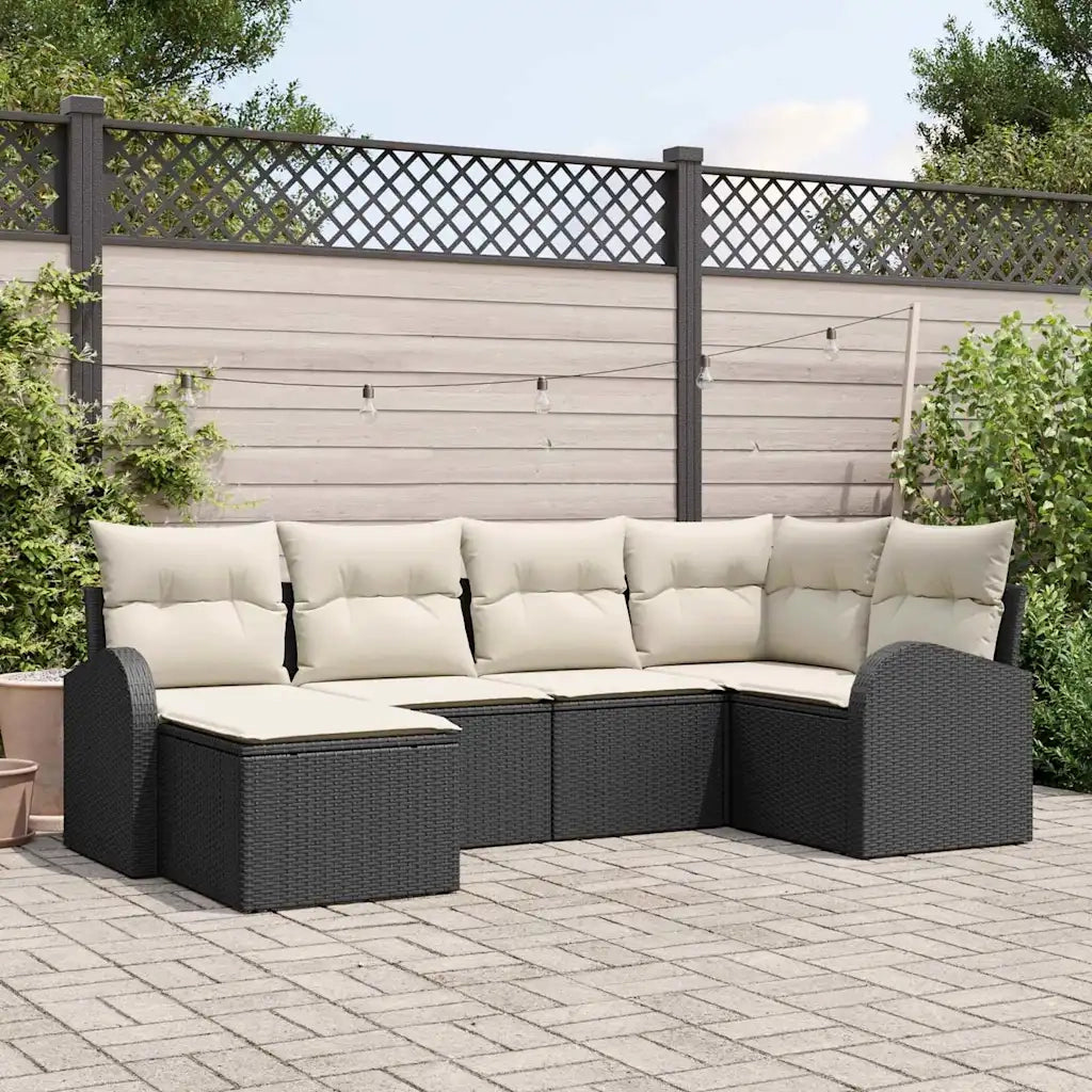 Set di divani con cuscino 6 pcs Nero e Bianco polyrattan