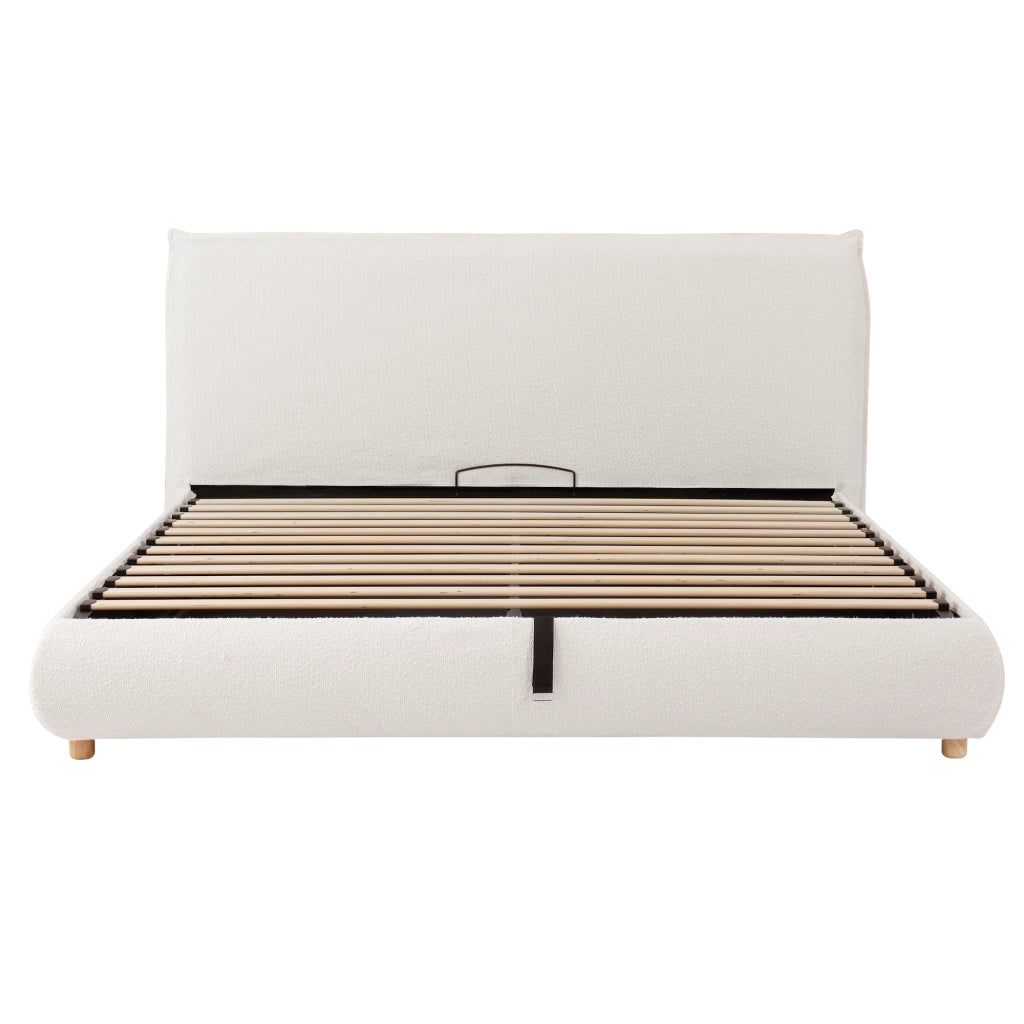 letto imbottito bouclé bianco 194 x 218 cm
