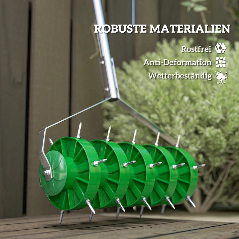 Arieggiatore manuale per prato con 30 punte in acciaio; verde; 45 x 21 x 140 cm