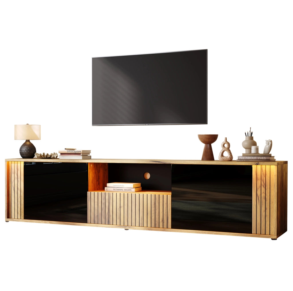 MOBILE TV con LED Bluetooth 180x40x51 cm Nero e effetto legno per TV fino a 75"
