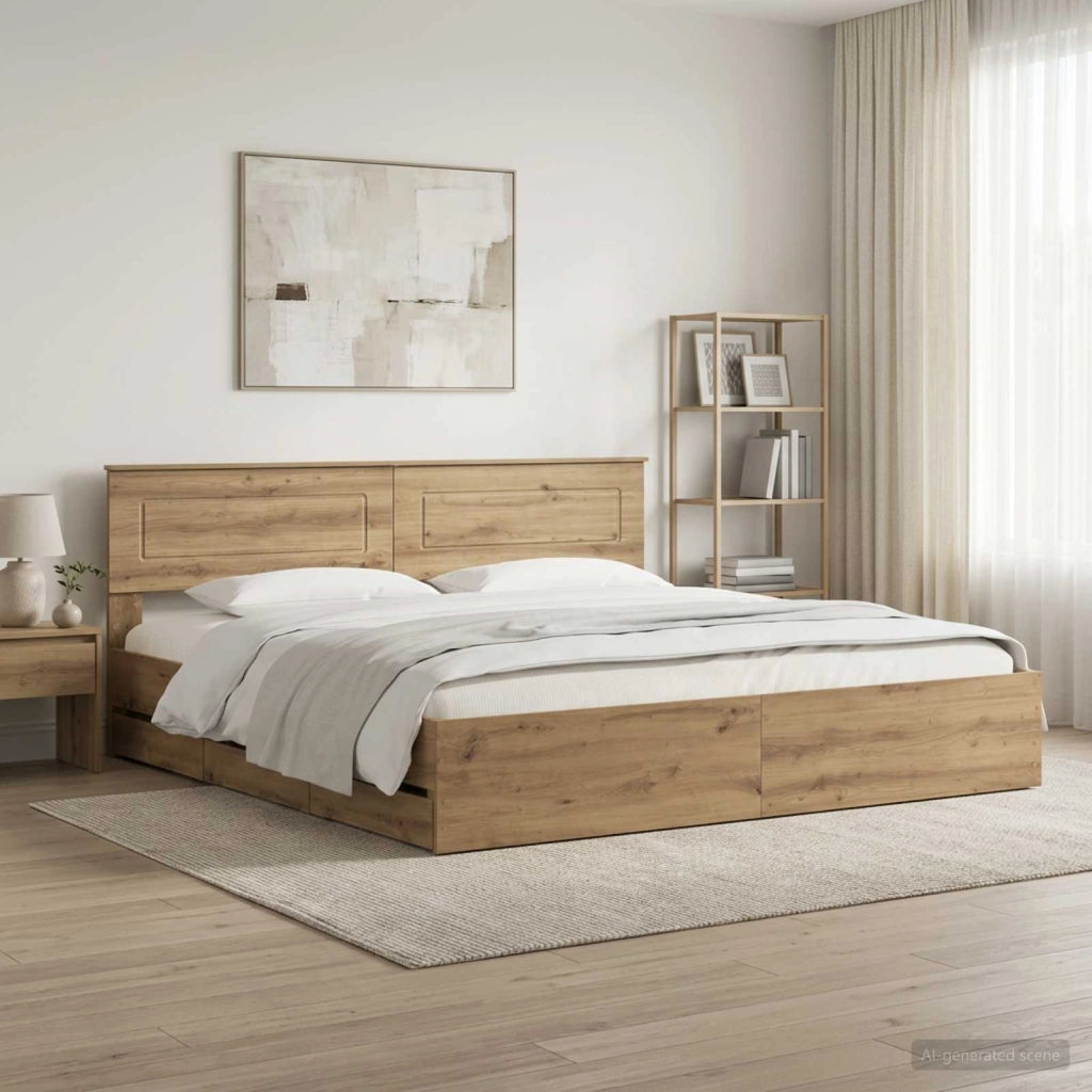Bed Frame with Storage and Headboard Artisan Oak 180 x 200 cm 3445827