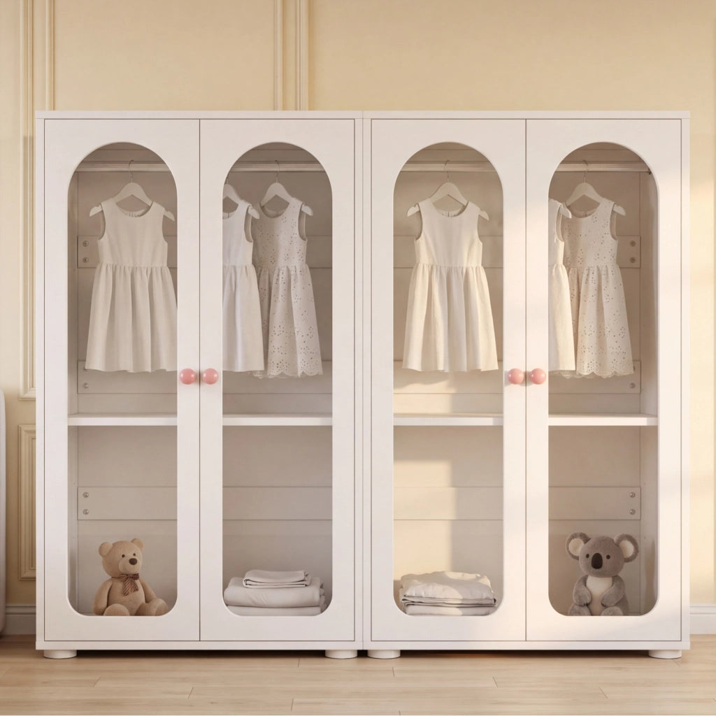 Armadi per bambini set di 2 con ante ad arco; ripiani regolabili; frontali in acrilico e MDF bianchi 160 × 50 × 120 cm